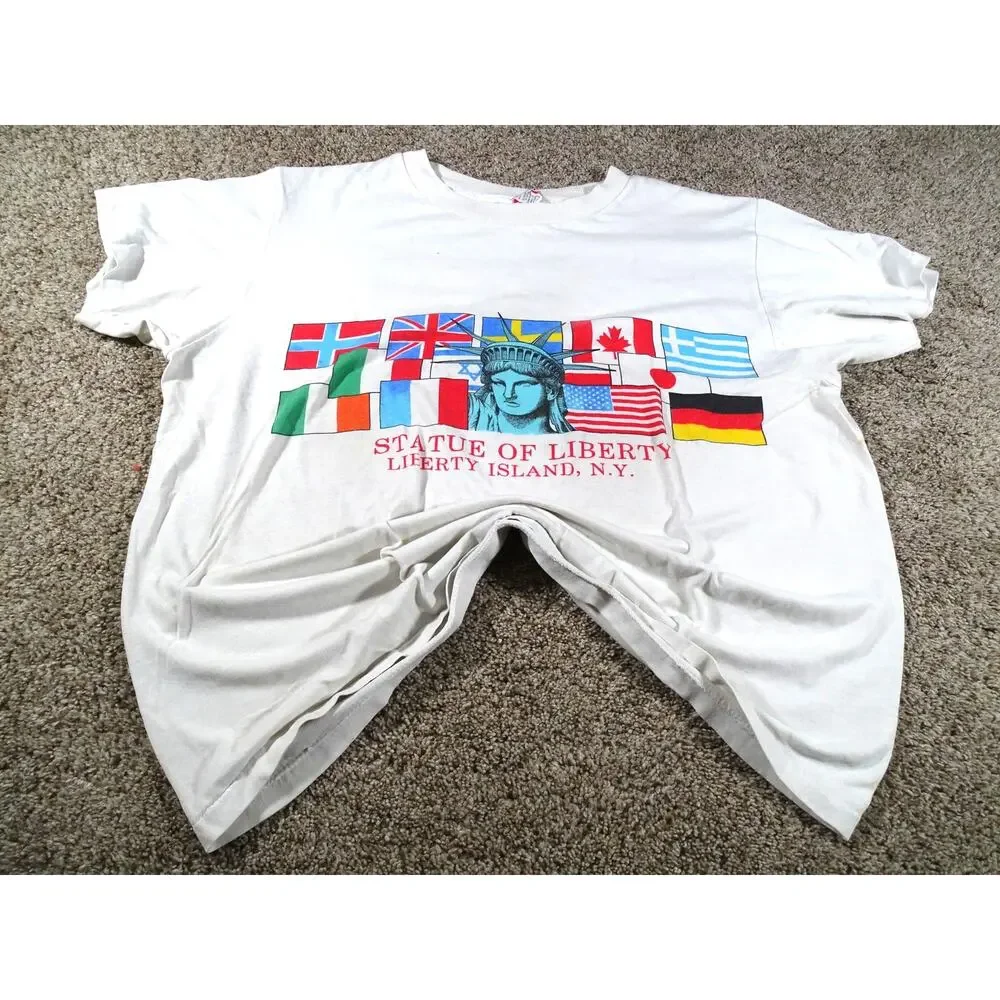 Vintage Statue Of Liberty T-Shirt XL NYC Souvenir Flags 90s Single Stitch
